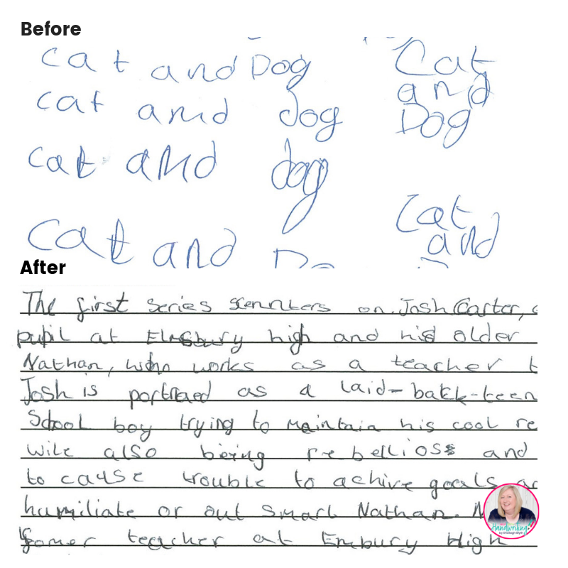 examples fo before and after from online handwriting lessons Manchester