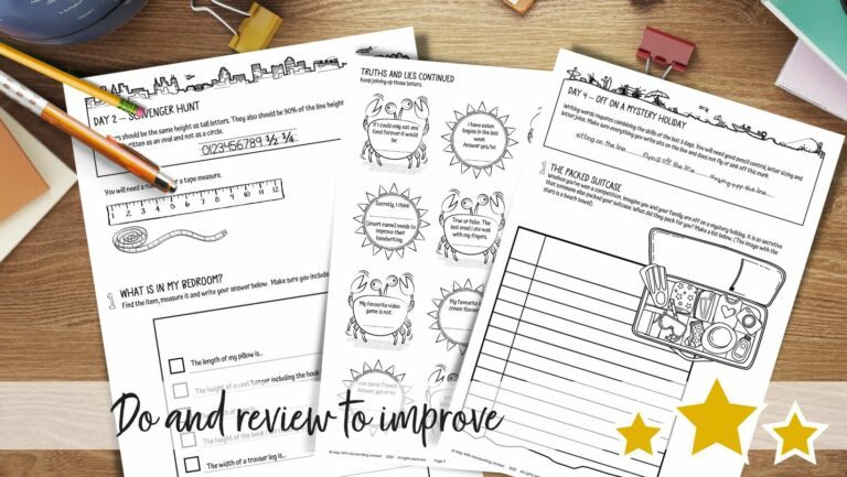 worksheets example image for Summer holiday handwriting pack