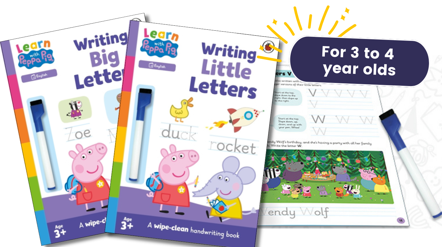 Two handwriting books advised by Sheilagh for the Learn with Peppa series looking at capital and lower case formations.
