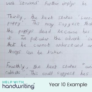 image of example 1 of year 10 students handwriting used on handwriting practice for teenagers page