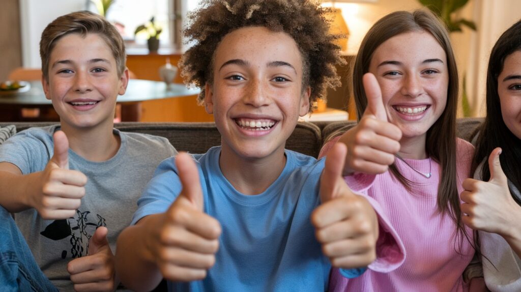 image for handwriting practice club page, group of children with thumbs up