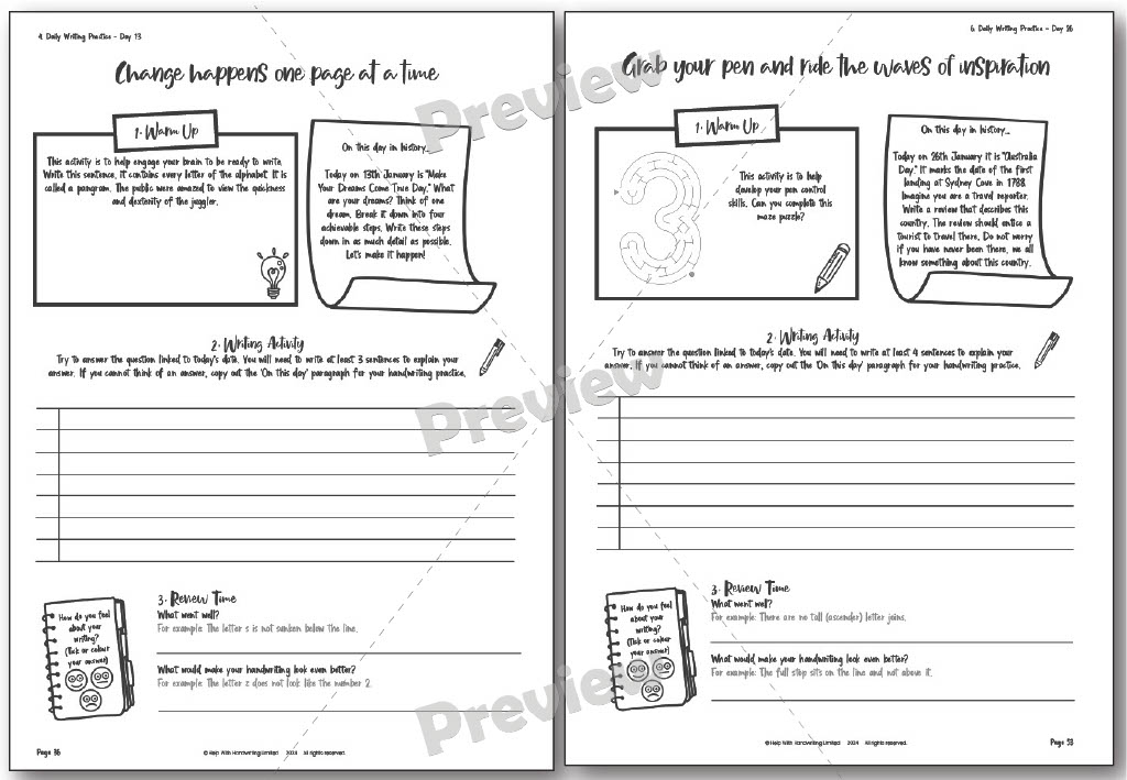 preview image for January handwriting workbook