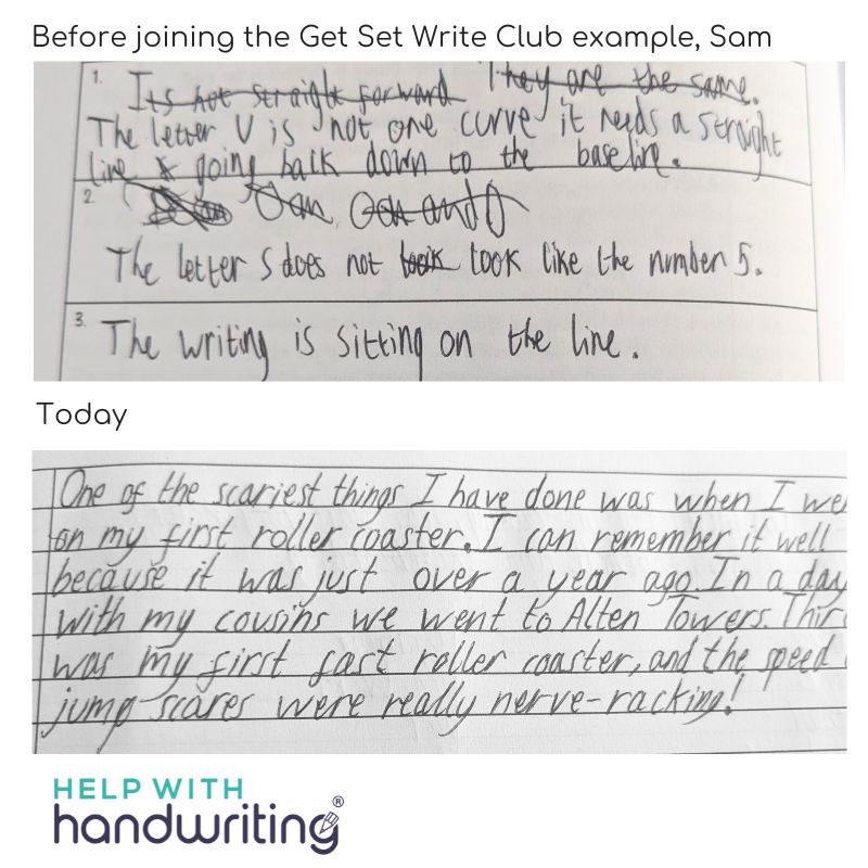 image from handwriting club member by Sam, before and after